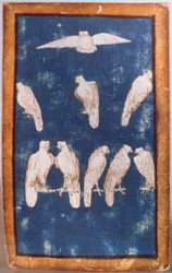 Birds of Prey in flight and on perches, one of a set of playing cards depicting scenes of courtly hawking, Upper Rhein Area, c.1440-45